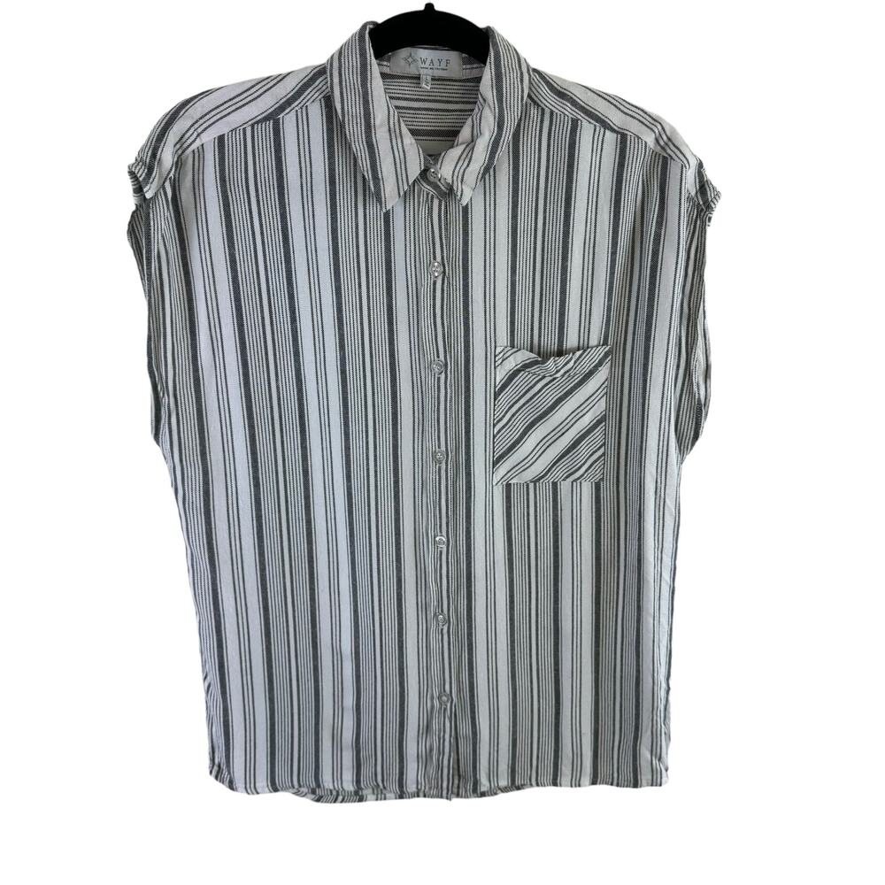 Anthropologie WAYF Striped Lightweight Sleeveless Collared Rayon Button Up Sz L